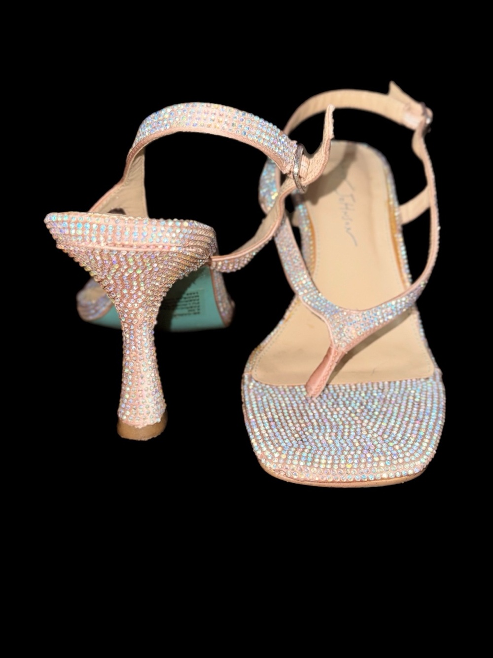 Blue by Betsey Johnson Pink Iridescent Rhinestone Strappy Heels